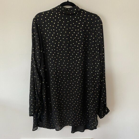Cartise Black and Gold Polka Dot Button Down Shirt Sheer Front Overlay Panel 14 - Picture 4 of 11